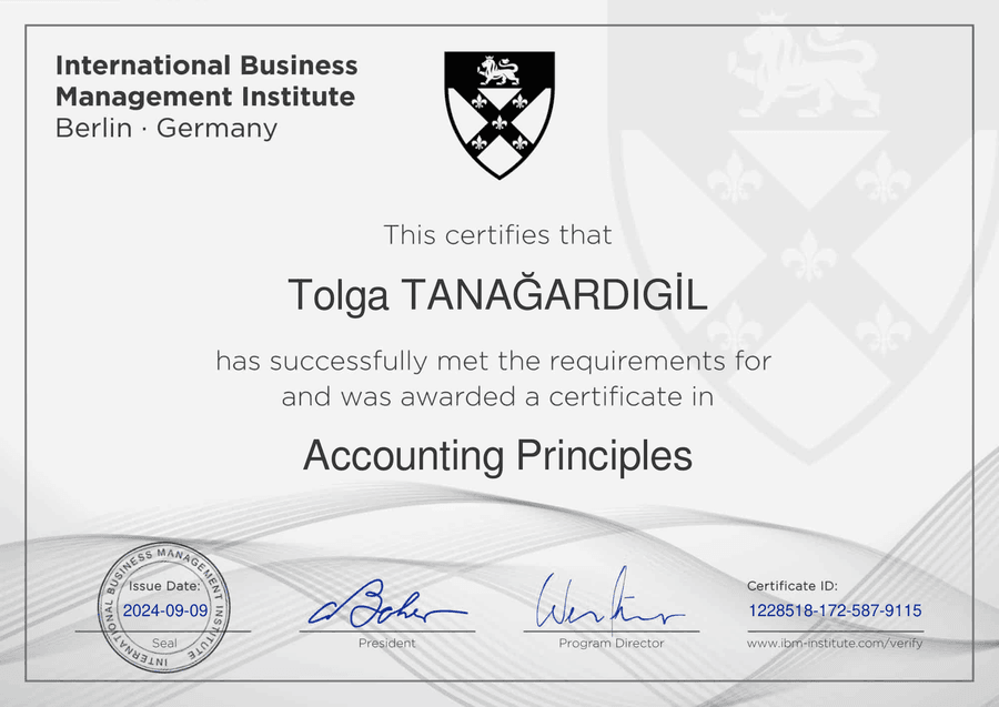 Accounting Principles sertifikası — IBMI Berlin