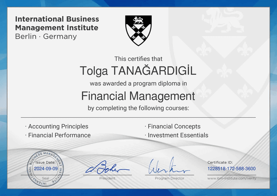 Financial Management sertifikası — IBMI Berlin